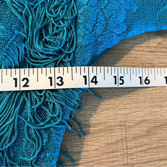 VTG Karen Okada For David Howard Climax Dress Size 3/4 Teal Floral Lace Fringe - Picture 11 of 13